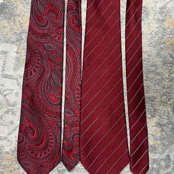 Lot Of 2 Donald J. Trump Signature Collection Silk Necktie Red Paisley & Stripe 