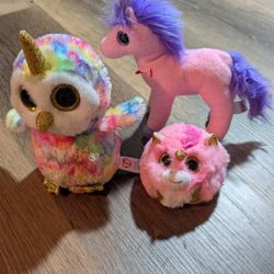 3 Little Ty Plush Unicorns