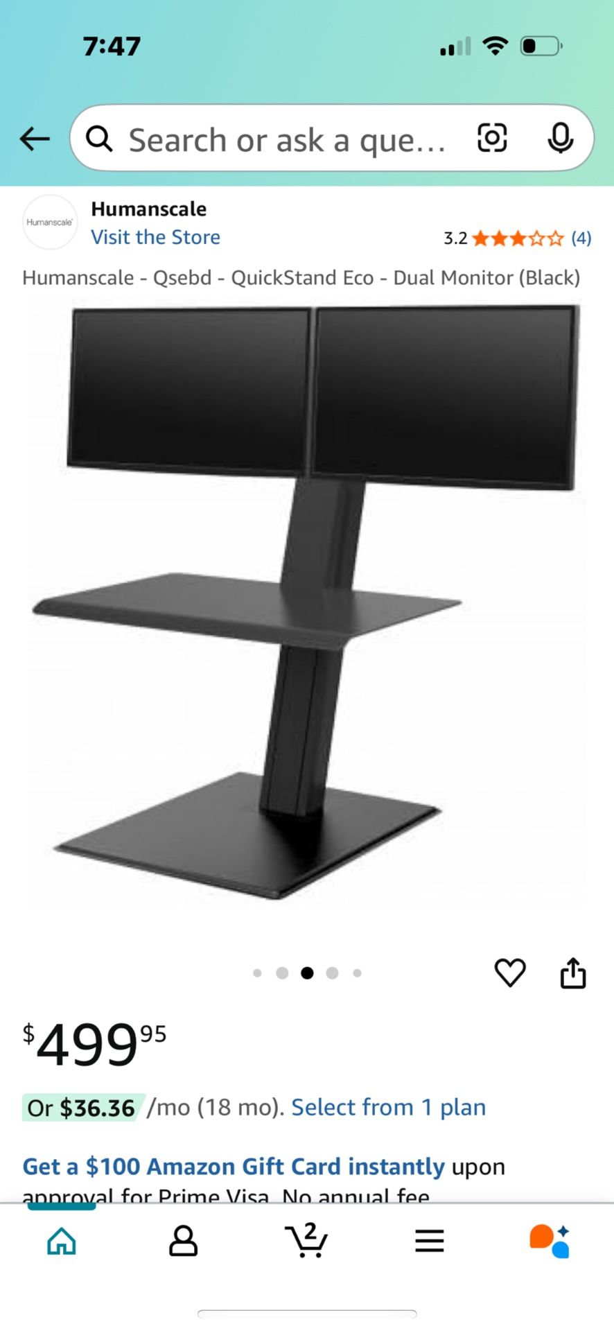 Sit/Stand Dual Monitor Workstation