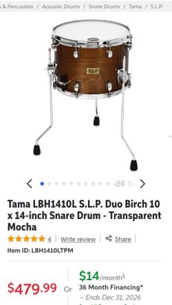 Tama S.L.P. Duo Birch 14-inch Snare Drum Transparent Mocha