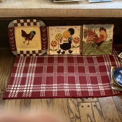 Three New Beautiful Heavy Glass “rooster” Platters.