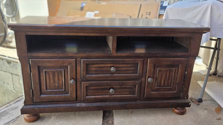 Dark Wood TV Stand with Drawers and Cabinets