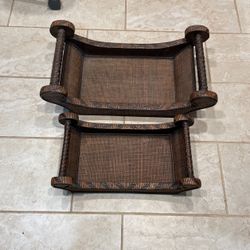 Mid Century Bread Baskets  Made From Straw And Wood .