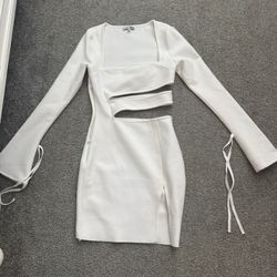 Long Sleeve White Cut Out Dress