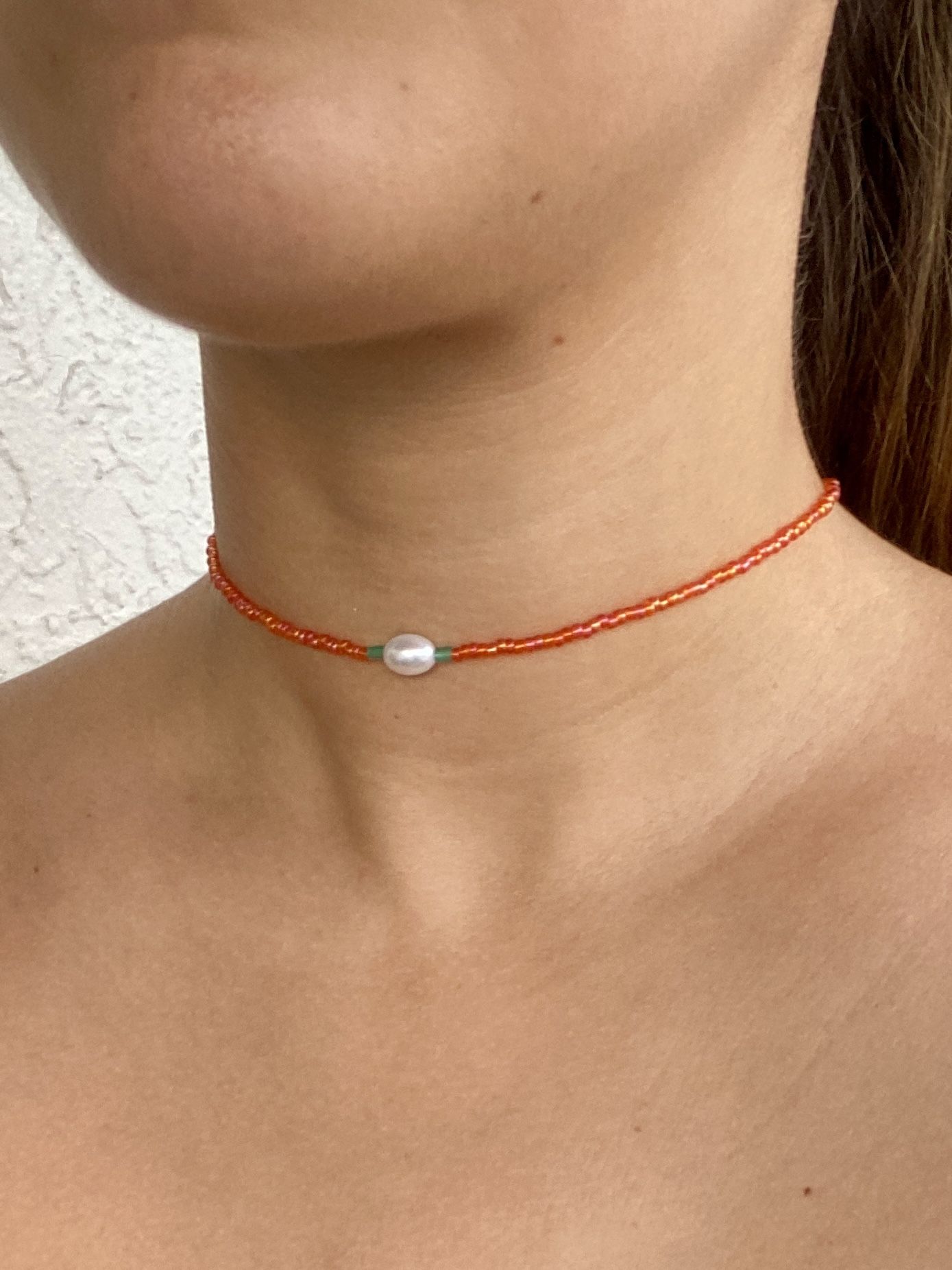 Beaded Choker Necklace Orange Blue