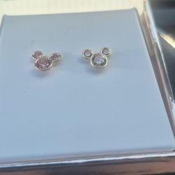 Disney Mickey Mouse 14 kt Gold Pink Swarovski Earrings.