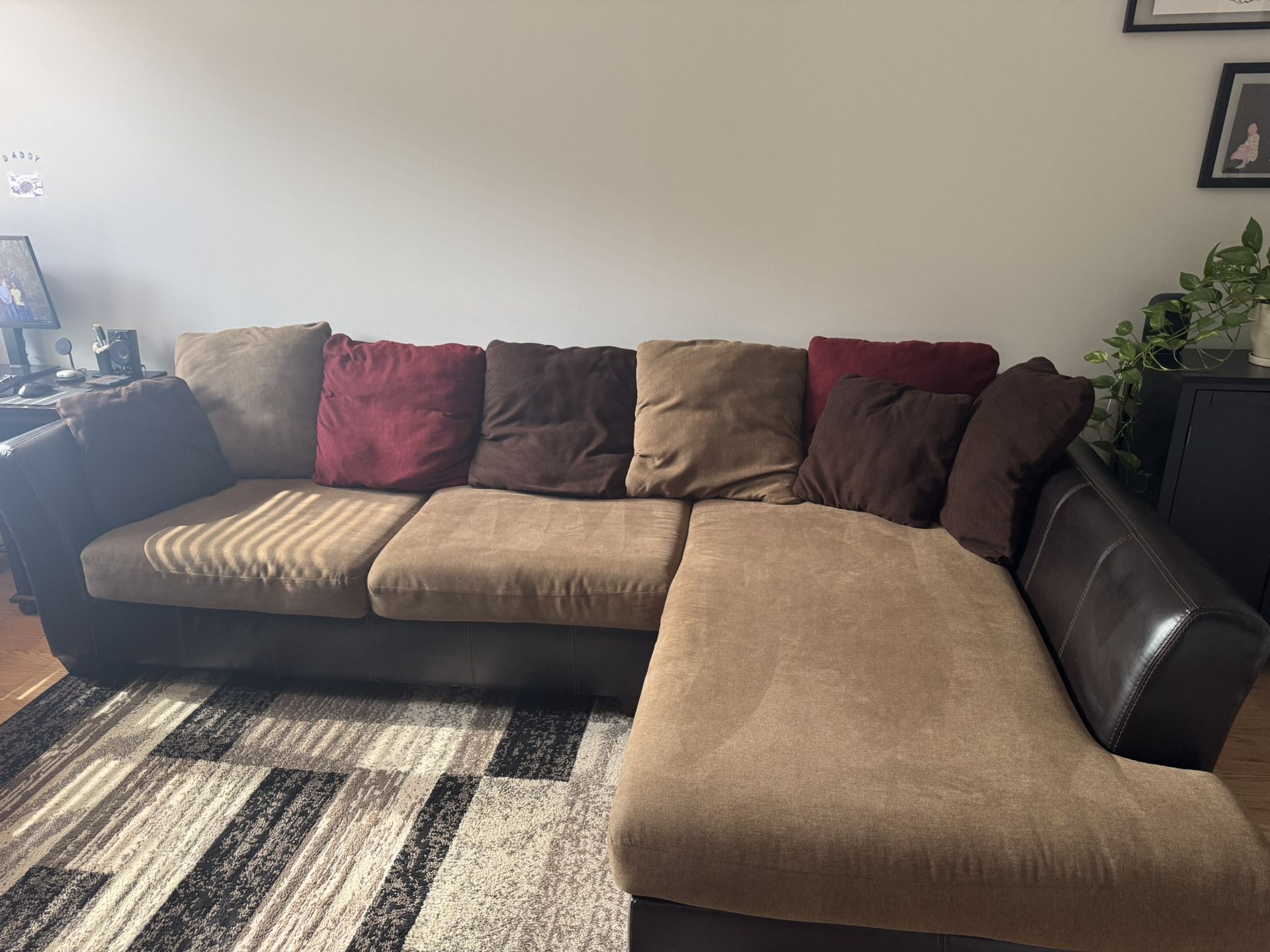 Brown L-Shaped Sectional Couch