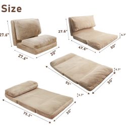 Folding Bean Bag Floor Sofa Bed – Brown (30” x 95”) New