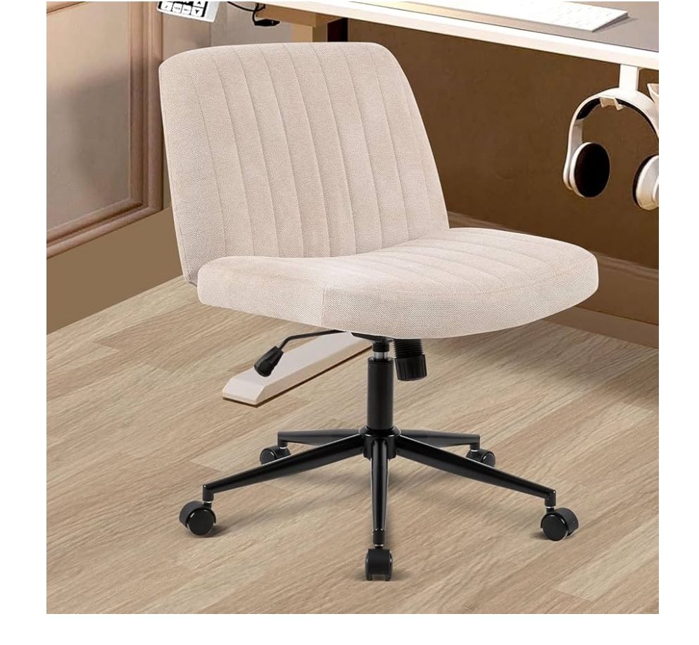 Home Office Desk Swivel Chair with Wheels Armless, 120° Rocking, Height Adjustment, Cross Legged Chair Wide for Office, Home, Small Space, (EF7)