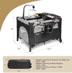 Baby Bassinet 5-in-1 Pack and Play Portable Crib Comes With Mattress