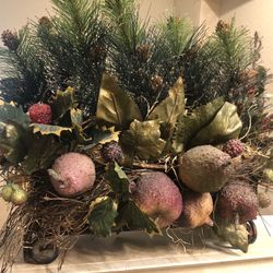 HOME DECOR Large Frosted Beaded FRUIT CENTERPIECE 14”x14”