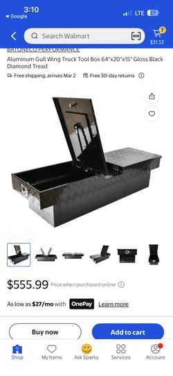 Aluminum Gull Wing Truck Tool Box 64"x20"x15" Gloss Black Diamond Tread