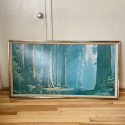 RARE MID CENTURY PAUL DETLEFSEN PRINT 1960'S CALIFORNIA REDWOOD FOREST NATURE DEER DOE "SERENITY"