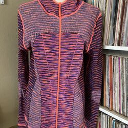 SOHO SPORT Women's L Orange Purple Stripe Athletic Hoodie Jacket Zip Stretch