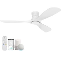 Outdoor Indoor Ultra Low Profile Ceiling Fan works with Alexa WIFI APP,Modern White Ceiling Fan for Bedroom Patio