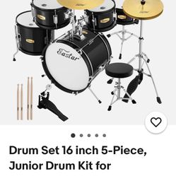 Drum Set 16 inch 5-Piece, Junior Drum Kit for Beginners Kids Teenagers