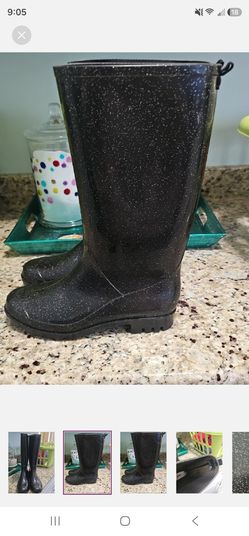 Womens brand new size 8 Capelli new York black and silver glitter rain boots