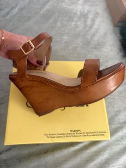 Brown Leather Wedge Sandal with Ankle Strap