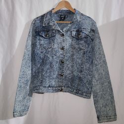 AQ Women's  Acid Wash Blue Denim Jean Jacket 
