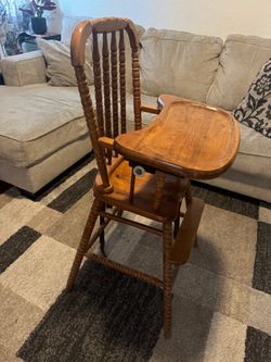 Vintage Wooden Baby High Chair with Tray