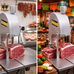 Commercial Electric Meat Bandsaw 1100-Watts Stainless Steel Bone Saw Machine Frozen Meat Cutter, Silver