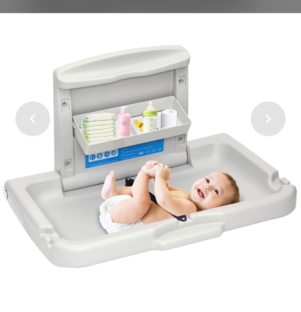 Commercial Baby Changing Station,Wall Mounted Baby Changing Station With Safety Strap,Wall Mounted Changing Table For Commercial Bathroom, Baby Changi
