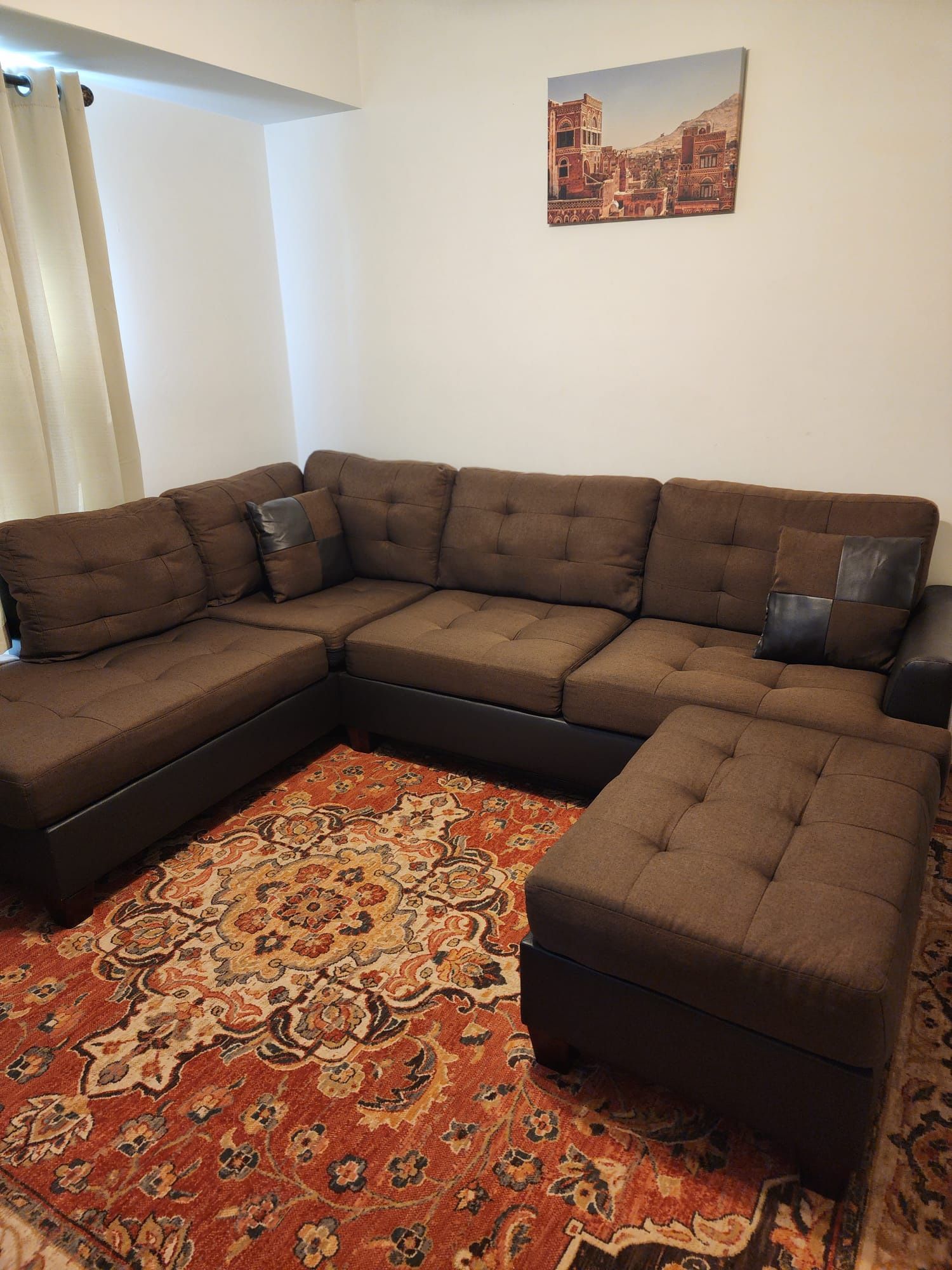 New Brown Sectional Sofa Couch With Ottoman