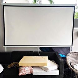 (NEW) $60 Manual 100” 16:9 Projector Screen Manual Pull Down Matte White 87x49”