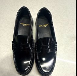 Saint Laurent Paris Black Patent Leather Penny Loafers