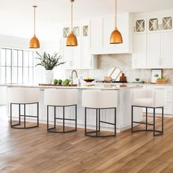 Beige Fabric Barstool Set Of 4 