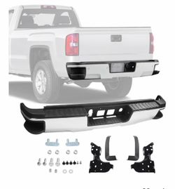 Rear Step Bumper Assembly Compatible with 2014-18 Chevrolet Silverado 1500 w/o Parking Aid Sensor Hole, Replacement for 2014-2018 GMC Sierra 1500, Rep