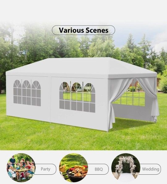 10×20 FT White Party Tent, Waterproof Outdoor Wedding Canopy with 6 Removable Sidewalls