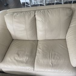 White/Cream Faux Leather Couch and Love Seat