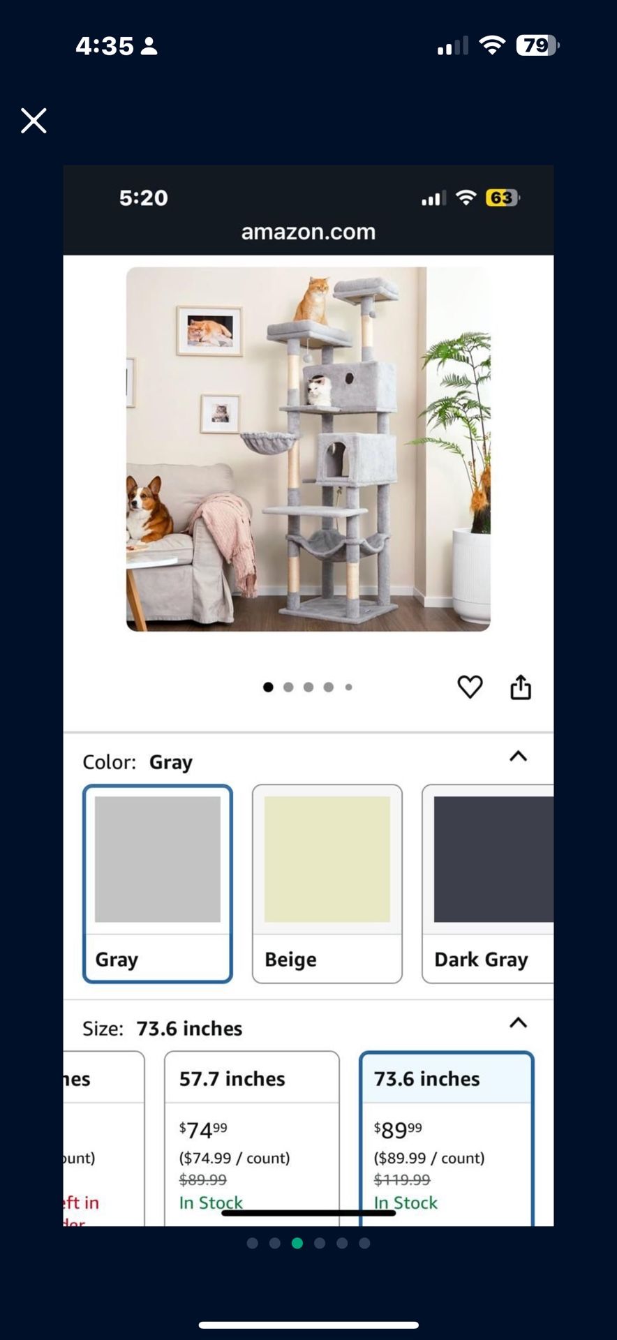 73.6in Tall Gray Cat Tree House