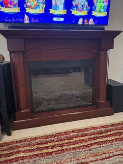 Cherry wood electric fireplace with remote