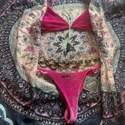 Pink Velvet Bikini Outfit - Festival 