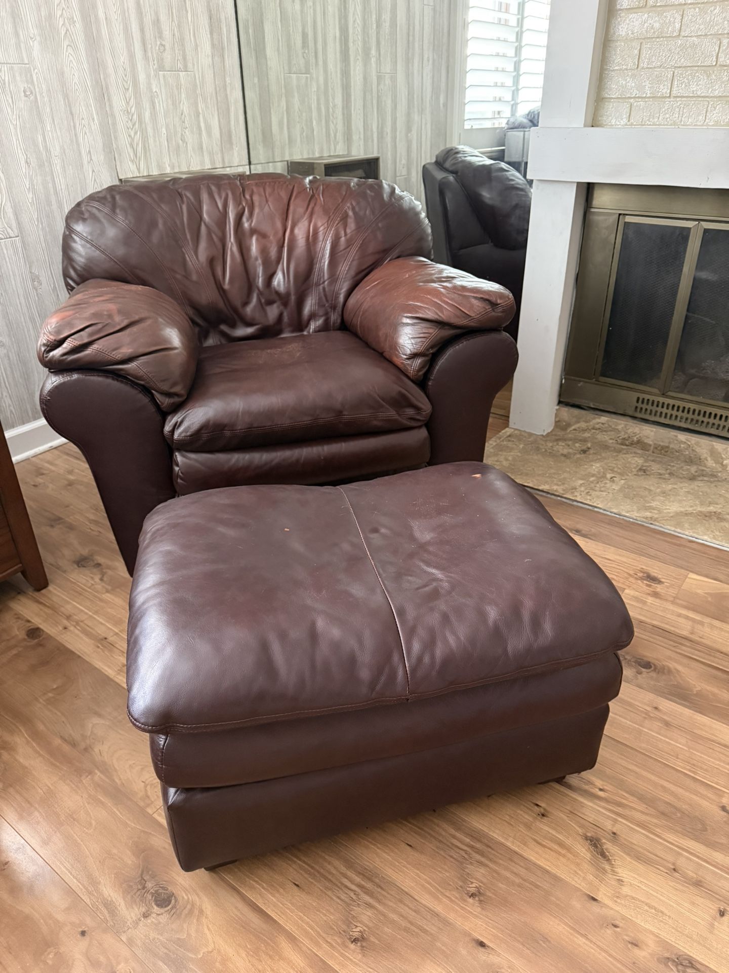 Leather Arm Chair and Ottoman