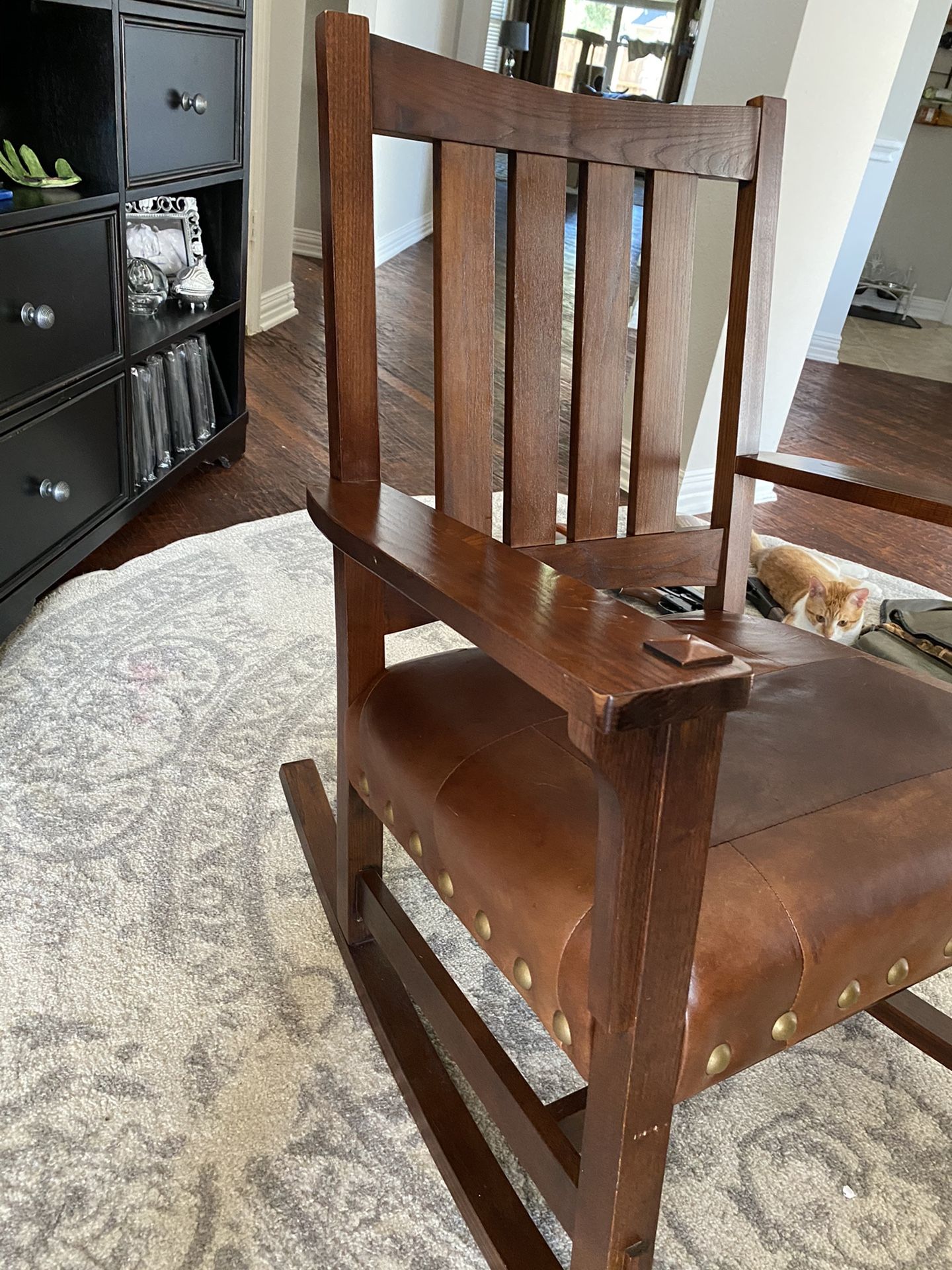 Wooden Leather Rocking Chair