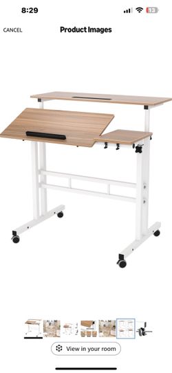Rolling Standing Desk with Wheels Adjustable Height, Oak