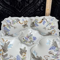 Mid-Century Japanese Porcelain Divided Serving Tray – WF High Splendor Exclusives, Hand-Painted Grapes & Fruits