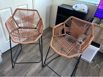 Modern Boho Rattan Counter/Bar Stools – Set of 2