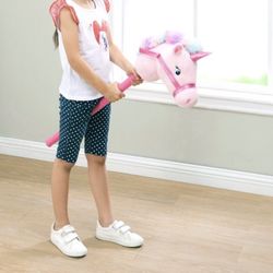 Plush Unicorn on Stick, Pink, 30" 