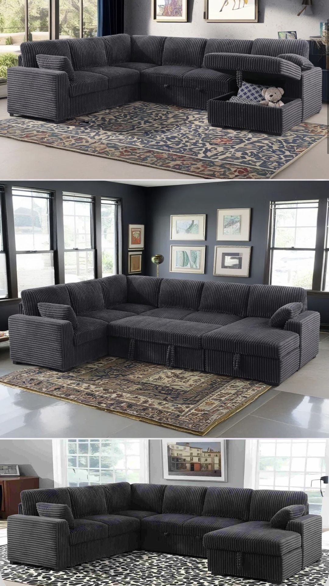 Grey Corduroy Sectional