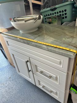 Bathroom Vanity with Natural Stone Countertop, Vessel Sink & Faucet