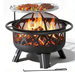 BALI OUTDOORS Fire Pit with Grill and Spark Screen