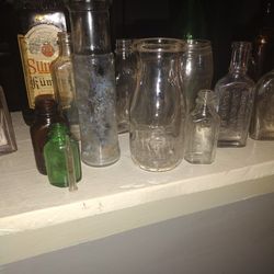 Antique Glass Bottles, Akron Pure Milk, Medical And Other  Unique Bottles