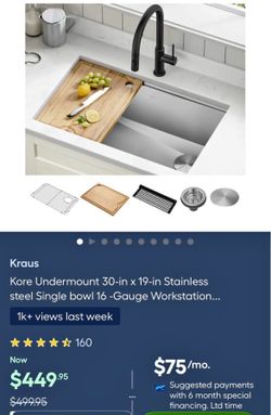 Kraus Kore Undermount 30-in x 19-in Stainless steel Single bowl 16 -Gauge Workstation...