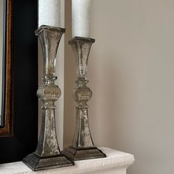 Mercury Glass Candlestick Holders Set of 2