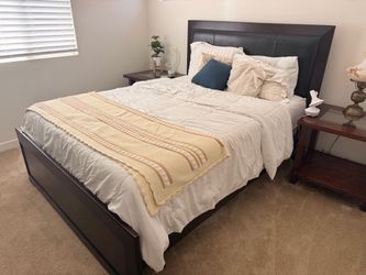 Dark Brown Queen Bed Frame with Headboard