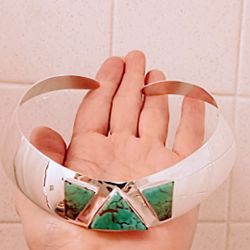 "NEW" SPECTACULAR STERLING SILVER & REAL TURQUOISE COLLAR  